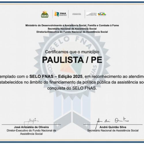 Paulista conquista selo nacional de transparência na gestão da assistência social